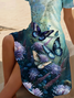 Women's Short Sleeve Summer Cyan Floral Printing V Neck Daily Going Out Casual Midi A-Line Fit & Flare Dress Dress