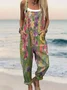 Square Neck Cotton And Linen Floral Ethnic Jumpsuit