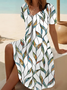 Women's Short Sleeve Summer White Leaf Printing V Neck Daily Going Out Casual Midi A-Line Fit & Flare Dress Dress