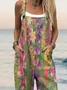 Square Neck Cotton And Linen Floral Ethnic Jumpsuit