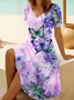 Women's Short Sleeve Summer Green Floral Printing V Neck Daily Going Out Casual Midi A-Line Fit & Flare Dress Dress