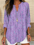 Women's Long Sleeve Blouse Spring/Fall Purple Abstract Printing Cotton-Blend V Neck Daily Going Out Casual Top