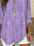 Women's Long Sleeve Blouse Spring/Fall Purple Abstract Printing Cotton-Blend V Neck Daily Going Out Casual Top