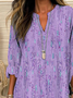 Women's Long Sleeve Blouse Spring/Fall Purple Abstract Printing Cotton-Blend V Neck Daily Going Out Casual Top