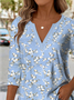 Print Casual V Neck Long Sleeve T-Shirt