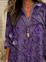Women's Long Sleeve Blouse Spring/Fall Purple Floral Printing Cotton-Blend V Neck Daily Going Out Casual Top