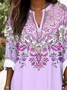 Women's Long Sleeve Blouse Spring/Fall Purple Floral Printing Cotton-Blend V Neck Daily Going Out Casual Top