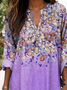 Women's Long Sleeve Blouse Spring/Fall Purple Floral Printing Cotton-Blend V Neck Daily Going Out Casual Top