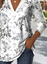 Print Casual V Neck Long Sleeve T-Shirt