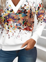 Women's Stylish Long-Sleeved V-Neck Gradient Print Sweatshirt