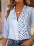 Women's Stylish Temperament Stand Collar Long Sleeve Striped Stitching Casual Shirt