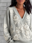 Women's Retro Temperament Long Sleeve V-Neck Lace Printed Sweatshirt