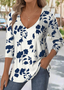 Print Casual V Neck Long Sleeve T-Shirt