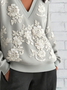 Women's Retro Temperament Long Sleeve V-Neck Lace Printed Sweatshirt