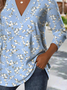Print Casual V Neck Long Sleeve T-Shirt