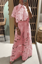 Women's Fashion Temperament Versatile Hollow Lace Solid Color Sexy Cardigan Top Wide-Leg Pants Two-Piece Set