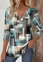Print Casual V Neck Long Sleeve T-Shirt