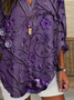 Women's Long Sleeve Blouse Spring/Fall Purple Floral Printing Cotton-Blend V Neck Daily Going Out Casual Top