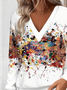 Women's Stylish Long-Sleeved V-Neck Gradient Print Sweatshirt