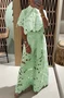Women's Fashion Temperament Versatile Hollow Lace Solid Color Sexy Cardigan Top Wide-Leg Pants Two-Piece Set