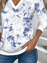 Women's Stylish Long-Sleeved V-Neck Printed Sweatshirt