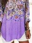 Women's Long Sleeve Blouse Spring/Fall Purple Floral Printing Cotton-Blend V Neck Daily Going Out Casual Top