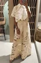 Women's Fashion Temperament Versatile Hollow Lace Solid Color Sexy Cardigan Top Wide-Leg Pants Two-Piece Set
