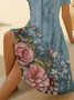 Women's Short Sleeve Summer Blue Floral Printing V Neck Daily Going Out Casual Midi A-Line Fit & Flare Dress Dress