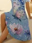 Women's Short Sleeve Summer Blue Floral Printing V Neck Daily Going Out Casual Midi A-Line Fit & Flare Dress Dress
