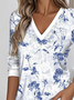 Women's Stylish Long-Sleeved V-Neck Printed Sweatshirt