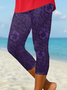 Women's  Elastic Waist H-Line Legging Daily Going Out Pants Purple Casual Printing Floral Summer Pants