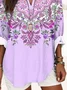 Women's Long Sleeve Blouse Spring/Fall Purple Floral Printing Cotton-Blend V Neck Daily Going Out Casual Top