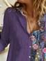 Women's Long Sleeve Shirt Spring/Fall Purple Floral Buckle Shirt Collar Daily Going Out Casual Top