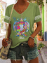 Women's Gulf Of Mexico Print Casual V Neck T-Shirt