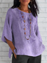 Women's Half Sleeve T-shirt Summer Purple Floral Crew Neck Daily Going Out Casual Top