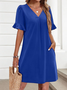 Regular Fit Cotton V Neck Casual Dress With No