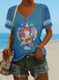Women's Gulf Of Mexico Print Casual V Neck T-Shirt