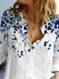 Women's Long Sleeve Shirt Spring/Fall White Floral Buckle Shirt Collar Daily Going Out Casual Top