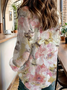 Women's Long Sleeve Shirt Spring/Fall Pink Floral Buckle Shirt Collar Daily Going Out Casual Top