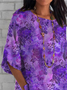 Women's Half Sleeve T-shirt Summer Purple Floral Crew Neck Daily Going Out Casual Top