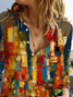 Women's Long Sleeve Shirt Spring/Fall As Picture Abstract Buckle Shirt Collar Daily Going Out Casual Top
