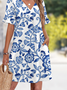 Floral V Neck Casual Cotton Dress With No