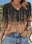 V Neck Casual Floral Cotton T-Shirt