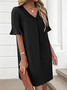 Regular Fit Cotton V Neck Casual Dress With No