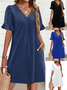 Regular Fit Cotton V Neck Casual Dress With No