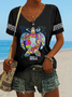 Women's Gulf Of Mexico Print Casual V Neck T-Shirt
