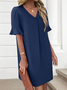 Regular Fit Cotton V Neck Casual Dress With No