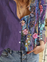 Women's Long Sleeve Shirt Spring/Fall Purple Floral Buckle Shirt Collar Daily Going Out Casual Top
