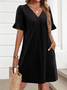 Regular Fit Cotton V Neck Casual Dress With No