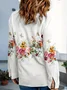 Women's Long Sleeve Shirt Spring/Fall White Floral Buckle Shirt Collar Daily Going Out Casual Top